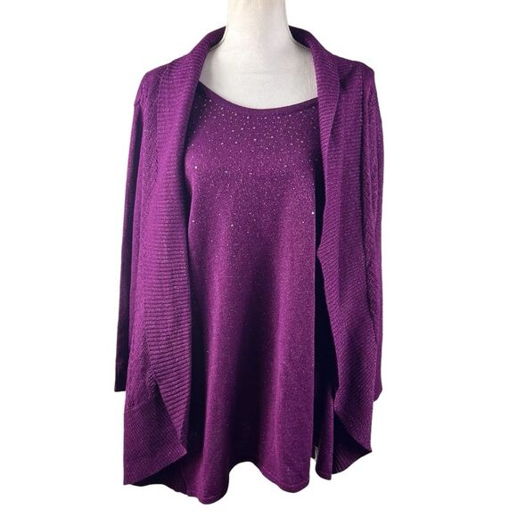 Laura Scott Sweaters - Laura Scott Purple Cardigan Sweater with Draped Front